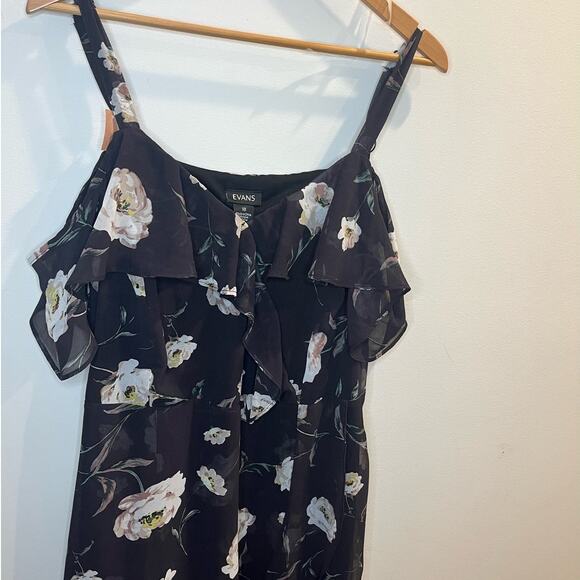 Evan Black Floral Midi Dress Size 18 Ruffle Sleeve NWT‎ High-Lo - Picture 3 of 8